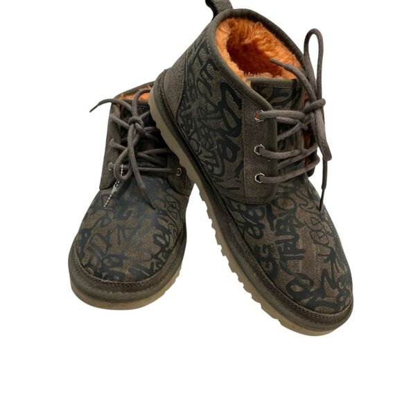 UGG Neumel Street Graffiti Boots Slate Womens 10 Orange Shearling Lined Lace Up - Picture 1 of 16